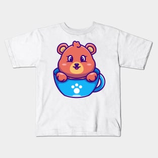 Cute bear on cup coffee cartoon Kids T-Shirt